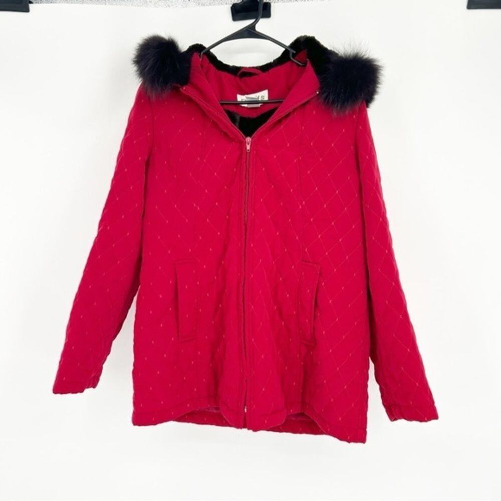 Orvis Red Quilted Faux Fur Lined Coat Parka Jacket Size Medium Winter Hooded
